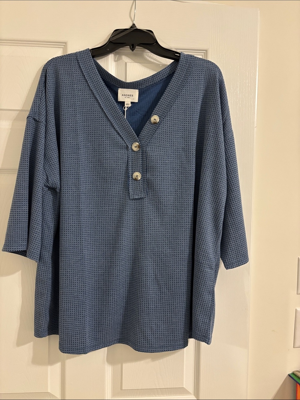 Andree Blue Waffle-Knit Henley Pullover